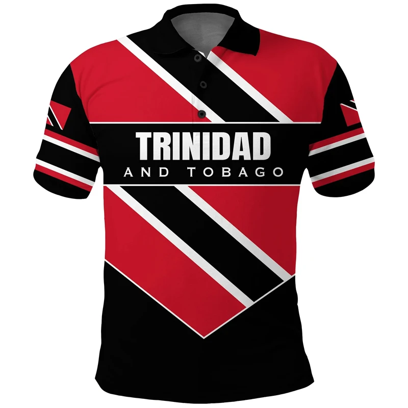 Trinidad and Tobago National Dashiki Polo Shirt For Men Summer TT Flag 3d Print Short Sleeve Tshirts Street Lapel Tees Clothing