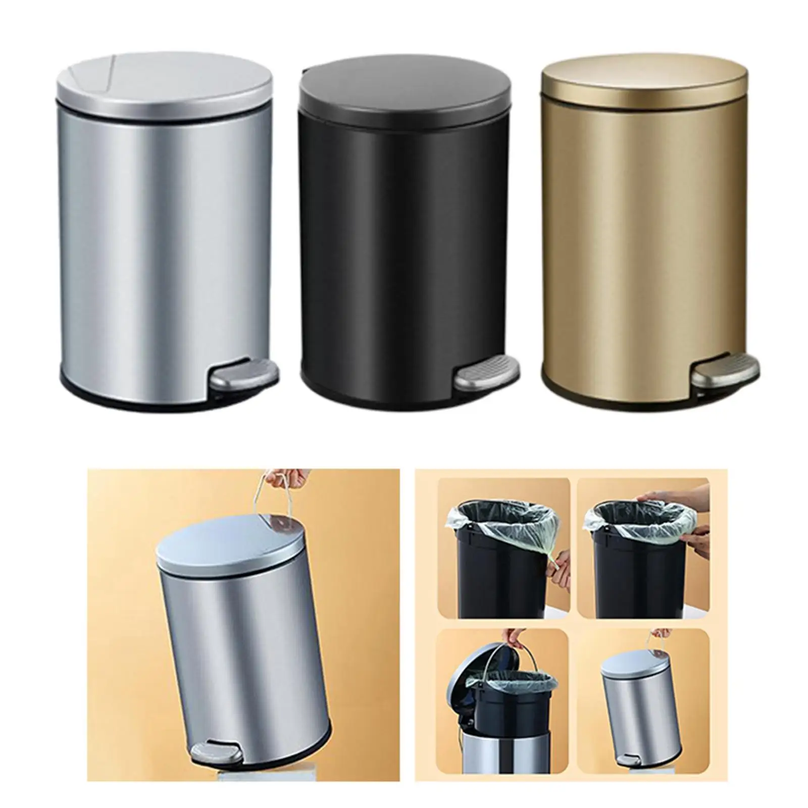 Step Trash Can Soft Close Lid & Step Foot Pedal Paper Bins Rust Proof 6L Foot Pedal Garbage Bin for Kitchen Hotel, Office Home