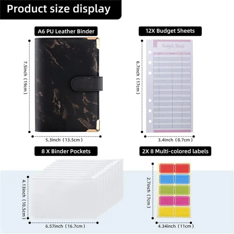A6 Geld Sparen Organizer PU Leder Budget Binder Marmor Notebook Budgeten Planer Umschlag Büro Schule Liefert – Detail 1