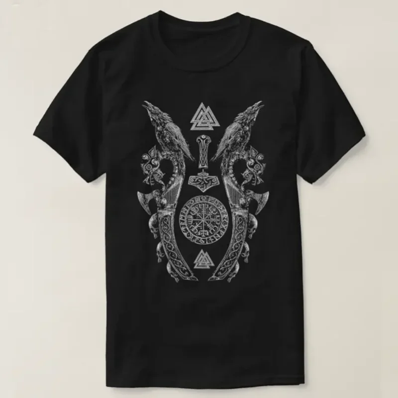 

Norse Mythology Odin Raven Vi kings Rise Runes Dragon Boat T Shirt New 100% Cotton Short Sleeve O-Neck T-shirt Casual Mens Top