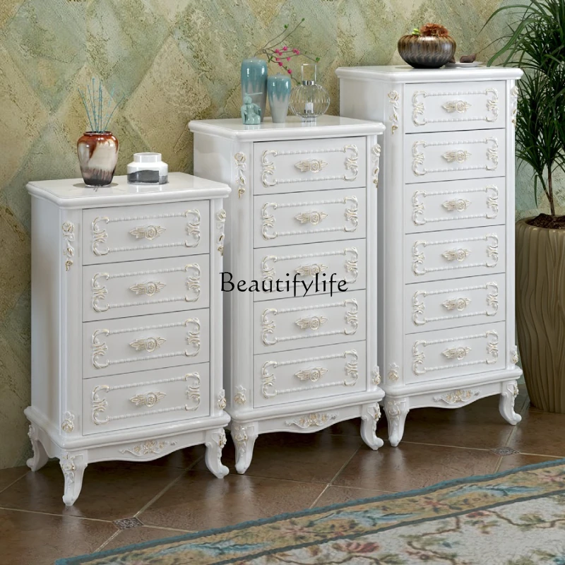 Solid Wood Drawer Chest of Drawers Living Room Bedroom Storage White Five-Bucket Cabinet Wardrobe