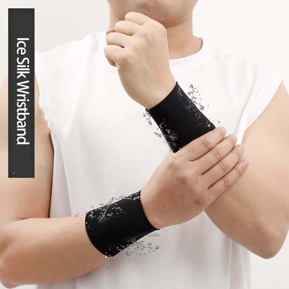 Unisex Untuk Pria Wanita Penutup Pergelangan Tangan Elastis Warna Solid Pelindung Matahari Lengan Sutra Es untuk Bersepeda Gelang Olahraga