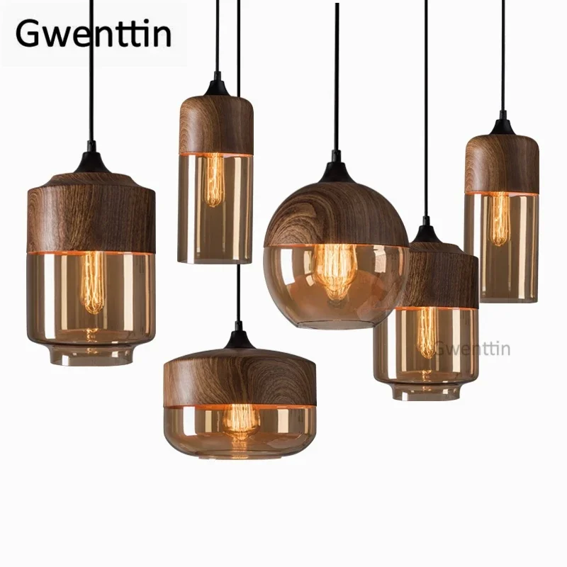 

Modern Glass Pendant Lights Kitchen Lighting Fixture Vintage Iron Hanging Lamps Loft Industrial Lamp for Living Room Home Decor