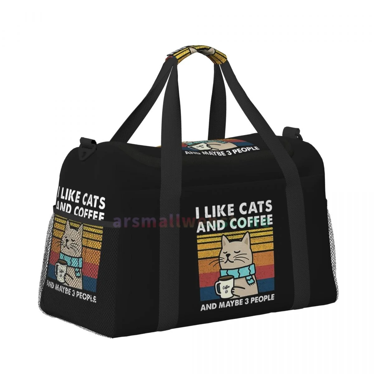 I Like Cats And Coffee Travel Duffel Bags Sport Gym Yoga Luggage Bag Personalized Weekender Bag with Shoulder Strap