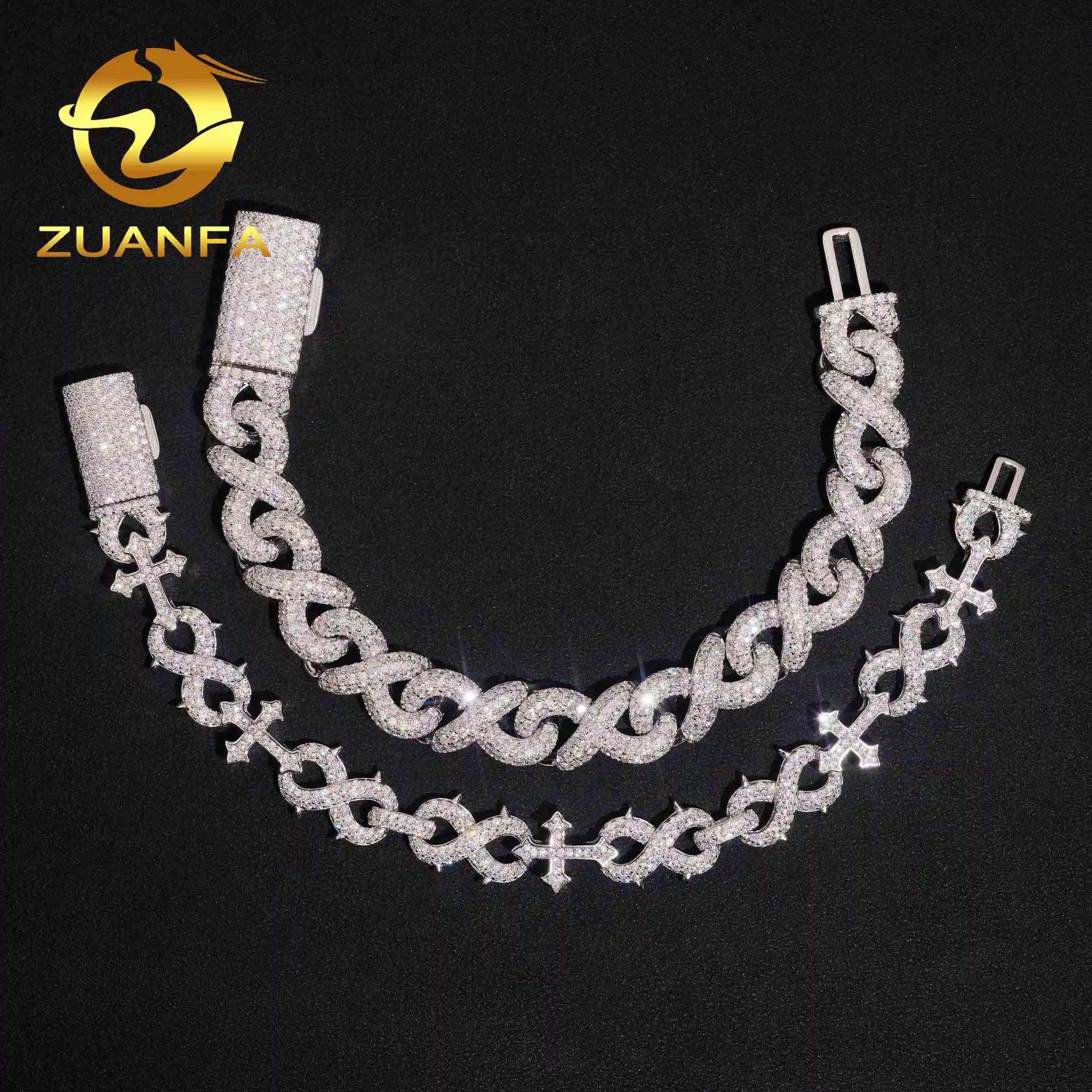 GRA Certified Moissanite Hip Hop Jewelry 13mm Iced Out Moissanite Cuban Link Bracelet 925 Silver Lab Moissanite Bracelet，