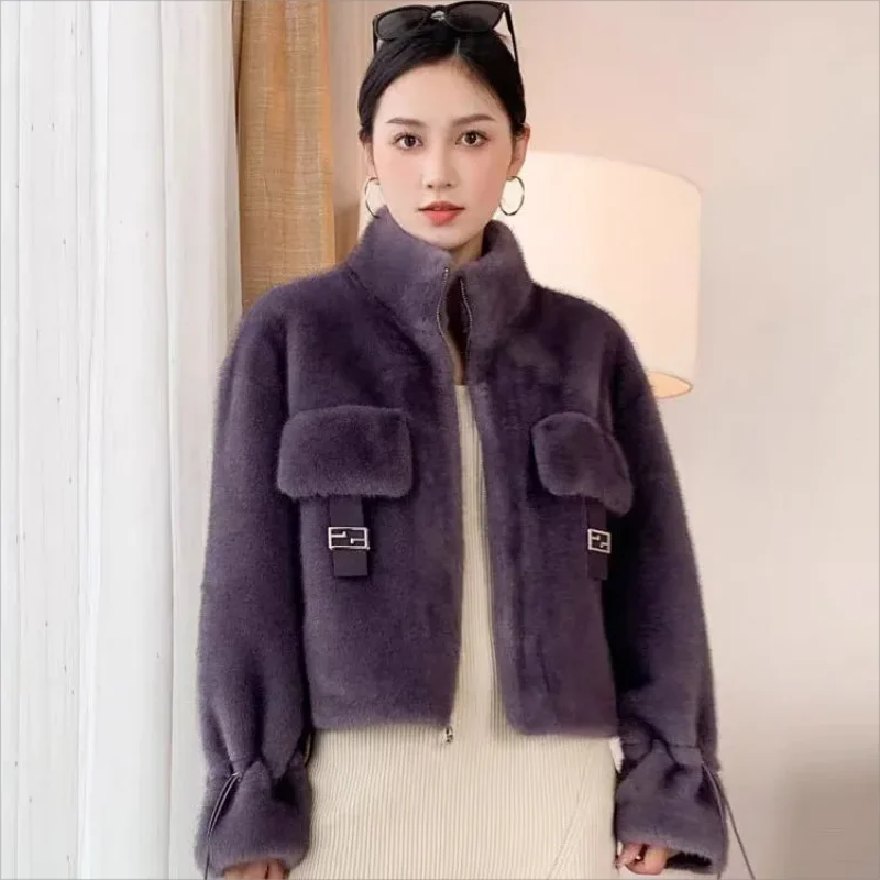 Autumn Winter Soft Warm Loose Faux Mink Fur Coat Women Long Sleeve Zipper Luxury Designer Fluffy Jacket