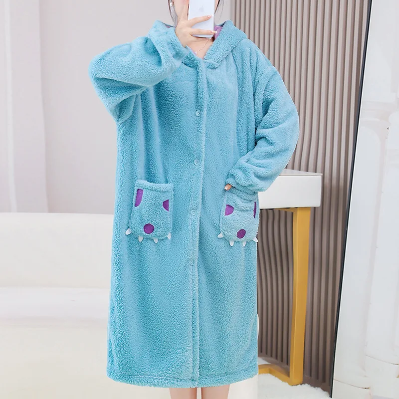 Sleepwear Animal Cosplay Pajamas Nightwear Robes Flannel Nightdress Women Coral Fleece Warm Nightgowns Plush Warm Thicken