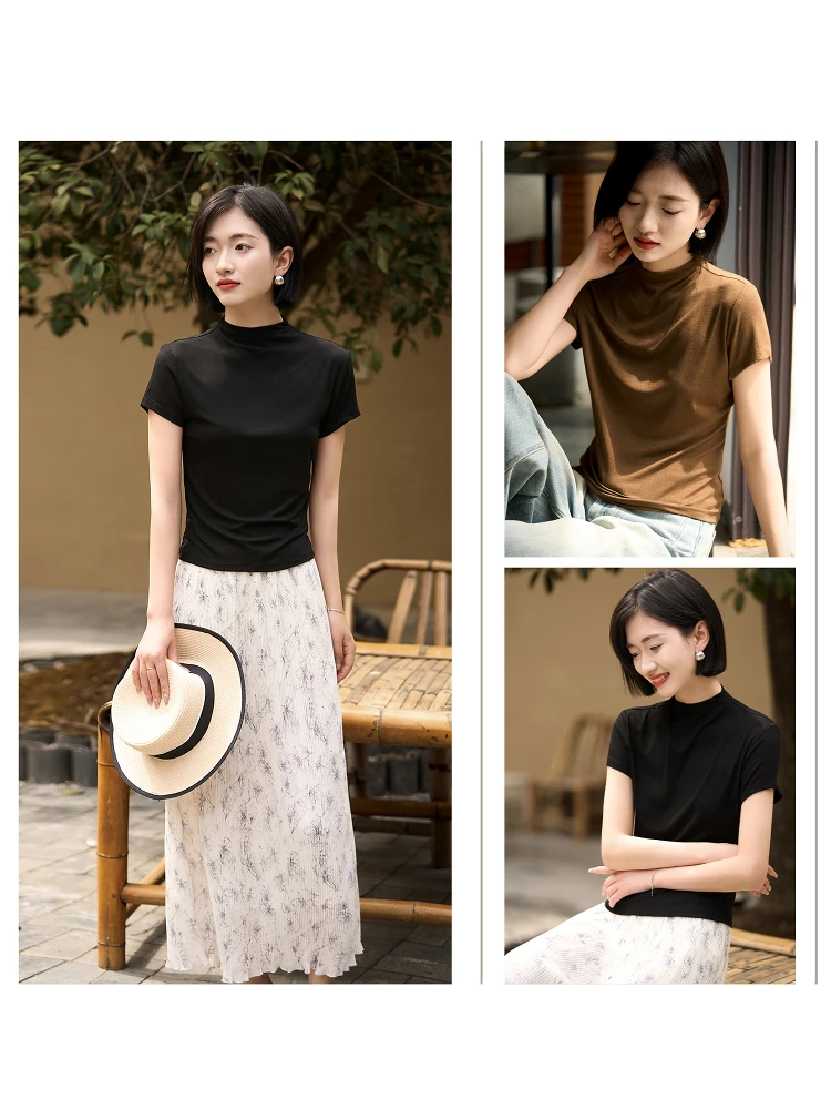 

Slim Fit ort Sve Modal High Collar T-irt Women's irt Comfortable Breathable Summer Top Xhange Brand Commute Sle