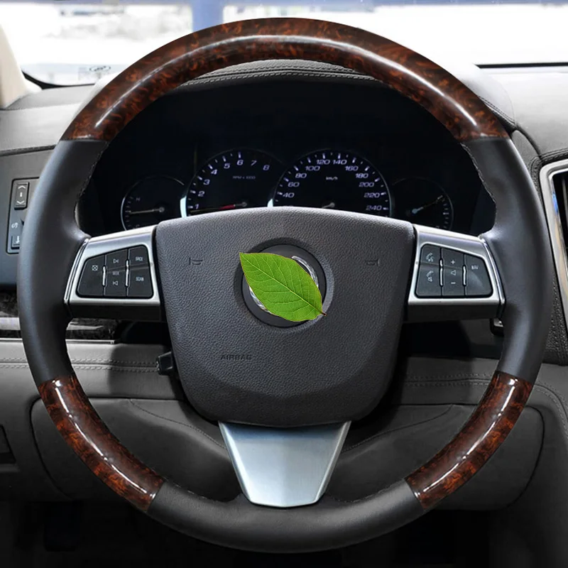 

DIY Custom Hand Sewn Non-slip Peach Wood Grain Black Leather Steering Wheel Cover For Cadillac CTS 2008-12 Interior Handle Cover