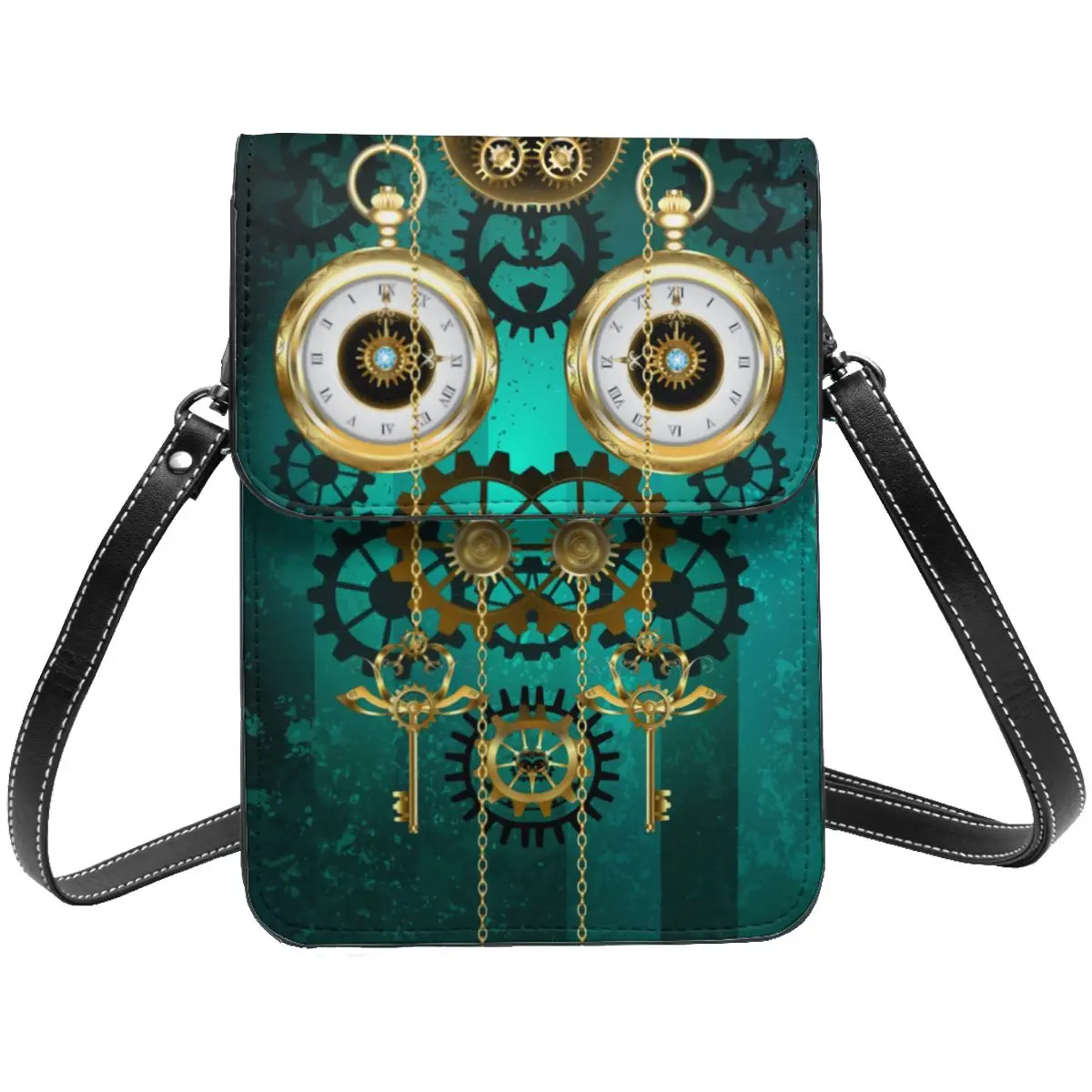 Steampunk Jewelry Watch Shoulder Bag Clockwork Print Travel Student Mobile Phone Bag Gift Retro Leather Bags