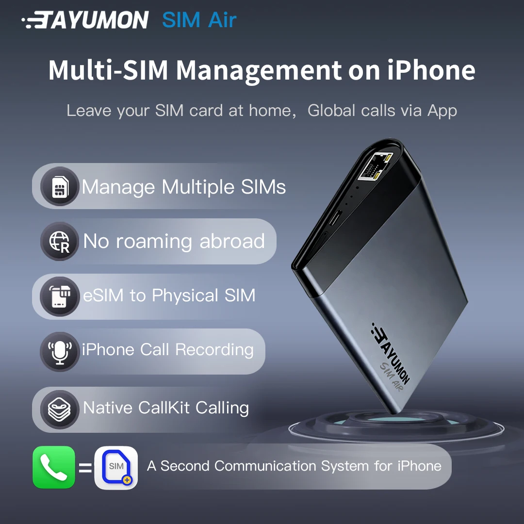 TAYUMON SIM Air 4G Network SIM Adapter Free Roaming Cost Fee Dual Card Dual Standby For iPhone Air