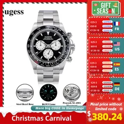 Sugess Panda-Reloj de pulsera para hombre, cronógrafo automático con movimiento de pavo real SL-4801, resistente al agua, mecánico, de lujo, nuevo, 2024