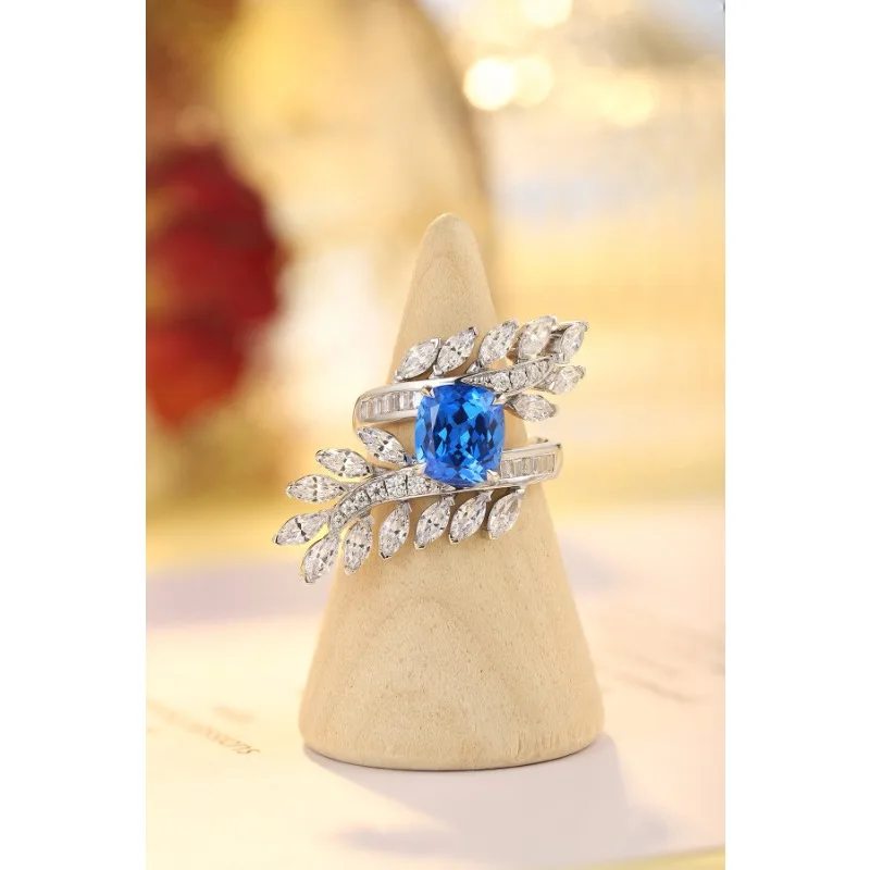 Ruihe New 925 Silver 3.25ct Lab Grown Cobalt Spinel Sapphire Gemstone Ring for Women Jewelry Personalized Fashion Girl Gift