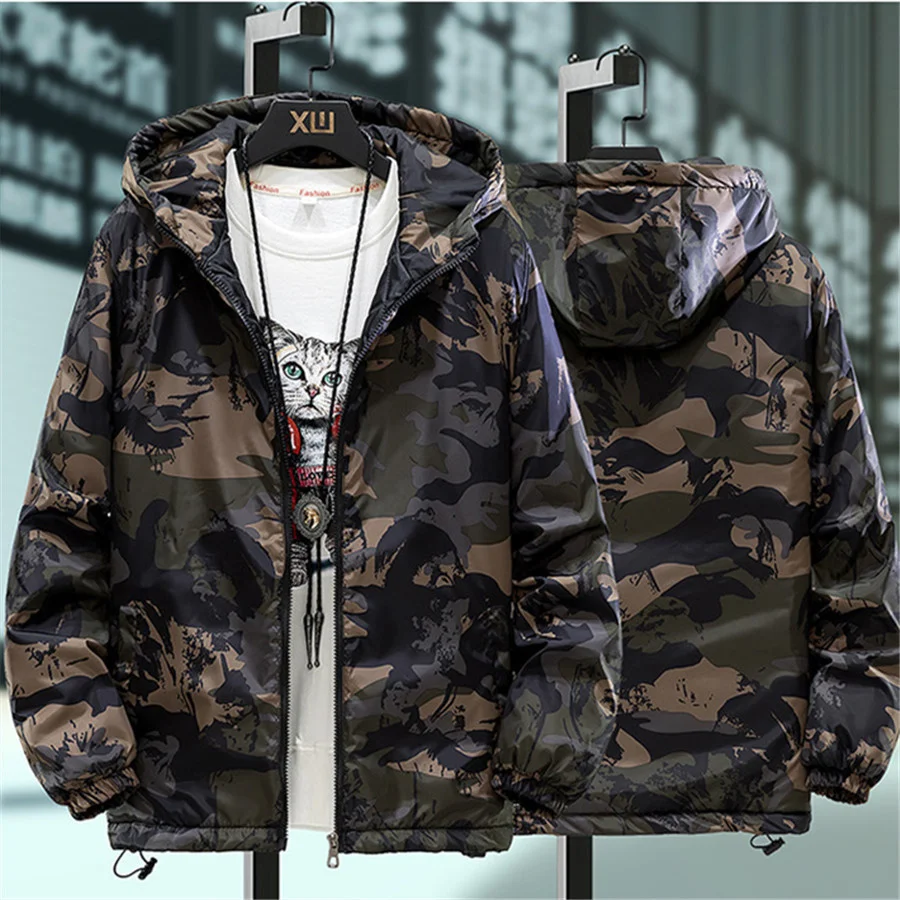 2025 جديد الرجال السترات الشتاء القطن معطف مبطّن سميكة الدافئة مقنعين ملابس خارجية الذكور فضفاضة التمويه الشارع الشهير ملابس للرجال 5XL