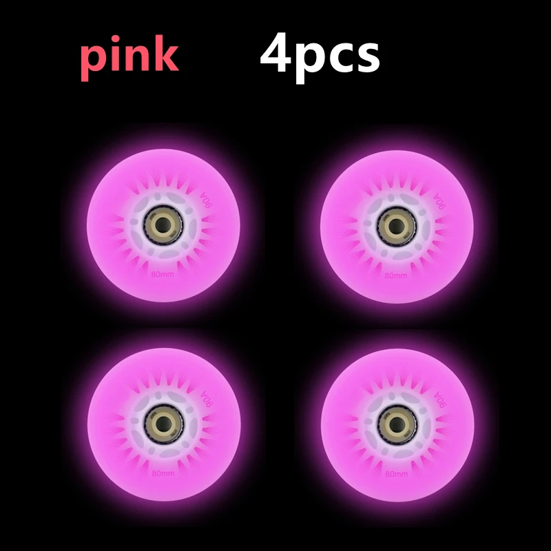 4 Stuks Led Flitswiel 60/62/64/68/70/72/76 // 80Mm Inline Skates 90/100/110/125Mm Speed Skates Rock Fancy Rolschaatsen Pu Banden