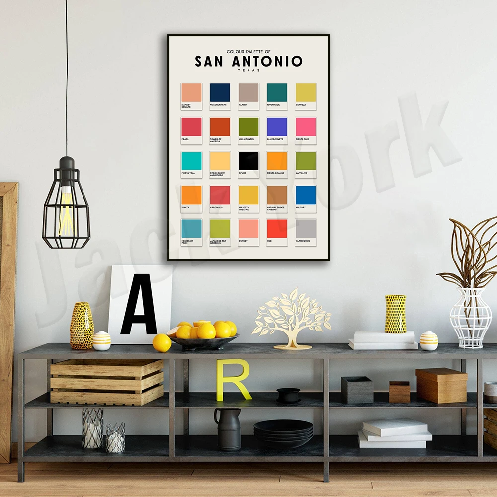 San Antonio Palette poster, minimalist art canvas print, modern, retro style, perfect gift for the home, texas pride