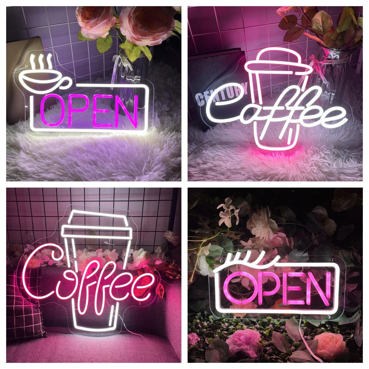 Insegne al neon a LED aperte per birra, caffè, luci, decorazione da parete, caffetteria, bar, club, negozio, salone per unghie, taglio, parrucchiere, palestra, festa, cartello personalizzato