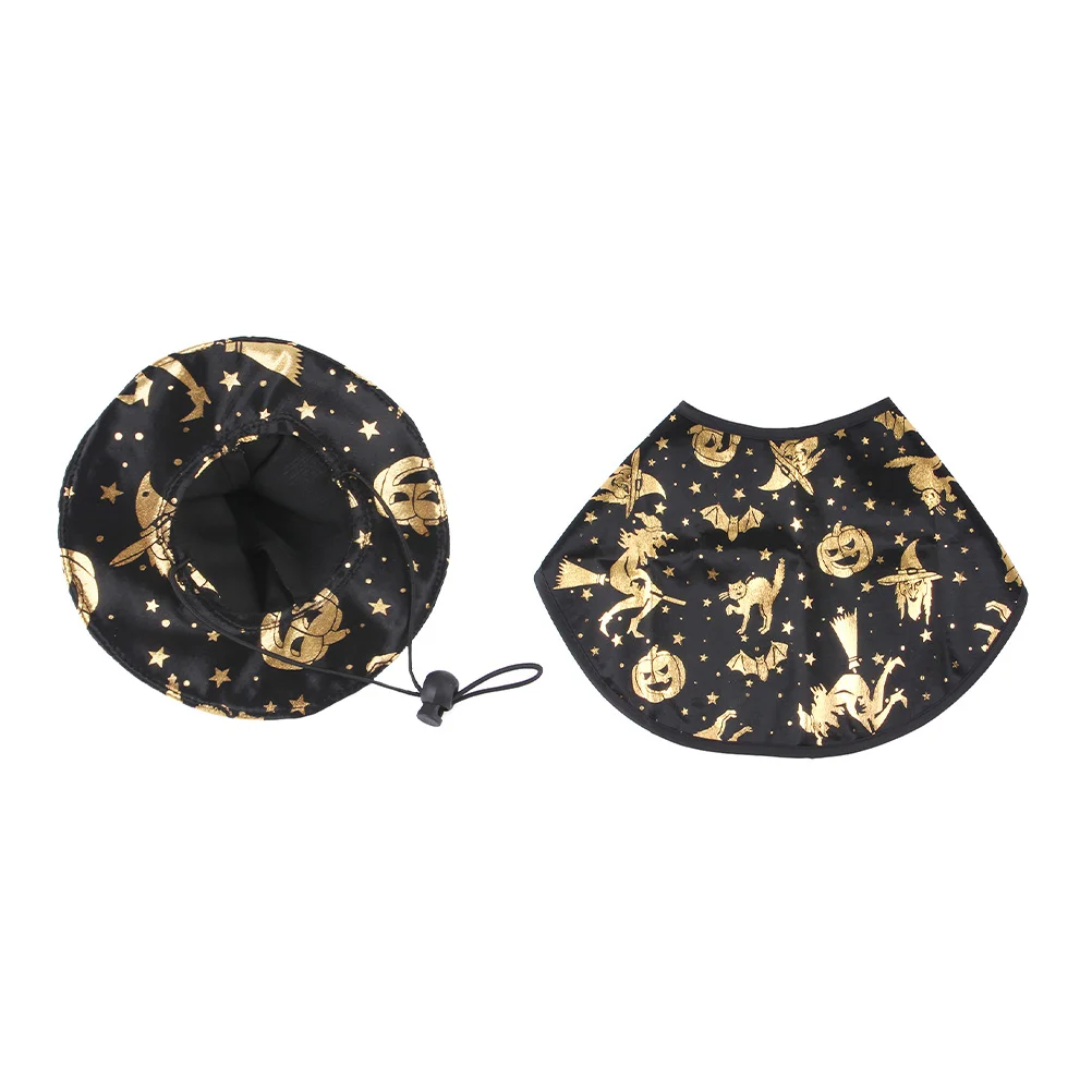 

Printed Wizard Cloak Halloween Costumes Pet Cosplay Party Clothing Prop Polyester Hat Cat Dog