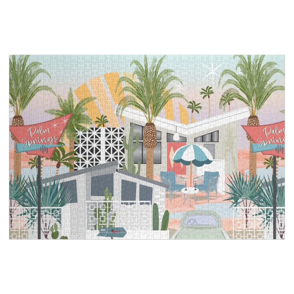 Retro Palm Springs II Jigsaw Puzzle Custom Photo Customized Photo Personalised Name Wooden Jigsaws For Adults Puzzle