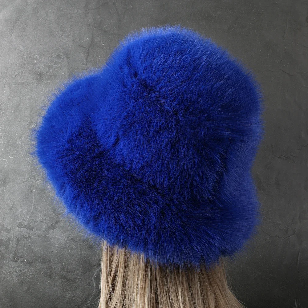 2024 Big Fluffy Faux Fur Bucket Hat for Women Luxury Plush Fisherman Hat Warm Winter Hat Thicken Cold Snowy Day Panama Cap y2k