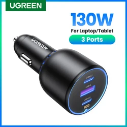 UGREEN 130W USB C Car Charger For Xiaomi iPhone 15 Samsung Galaxy S24 Laptops Tabet PD3.0 Fast Charging USB Type C Car Charger