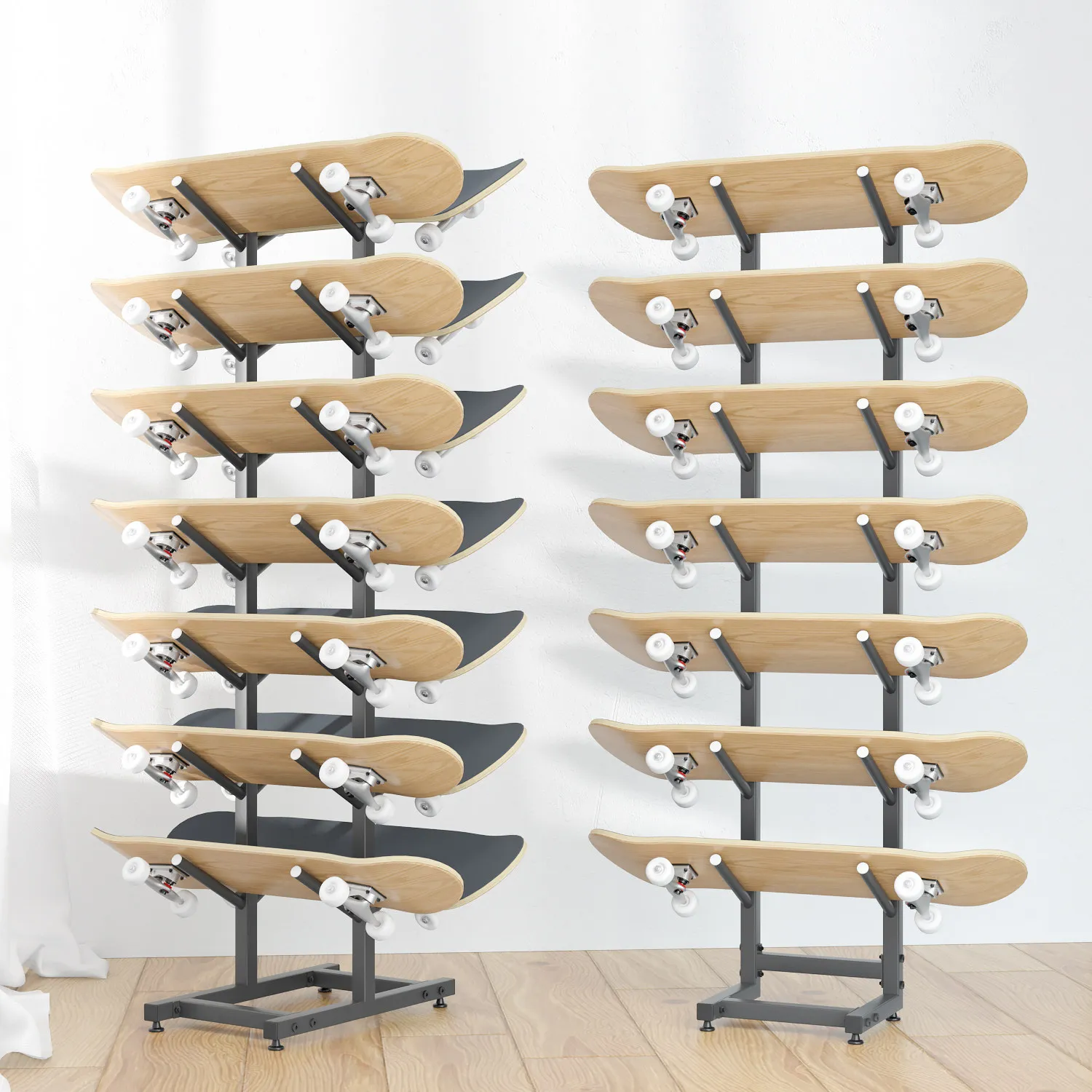 Sporting goods display rack Double-sided hanging skateboard shelf Children's vitality board display rack Snowboard storage rack