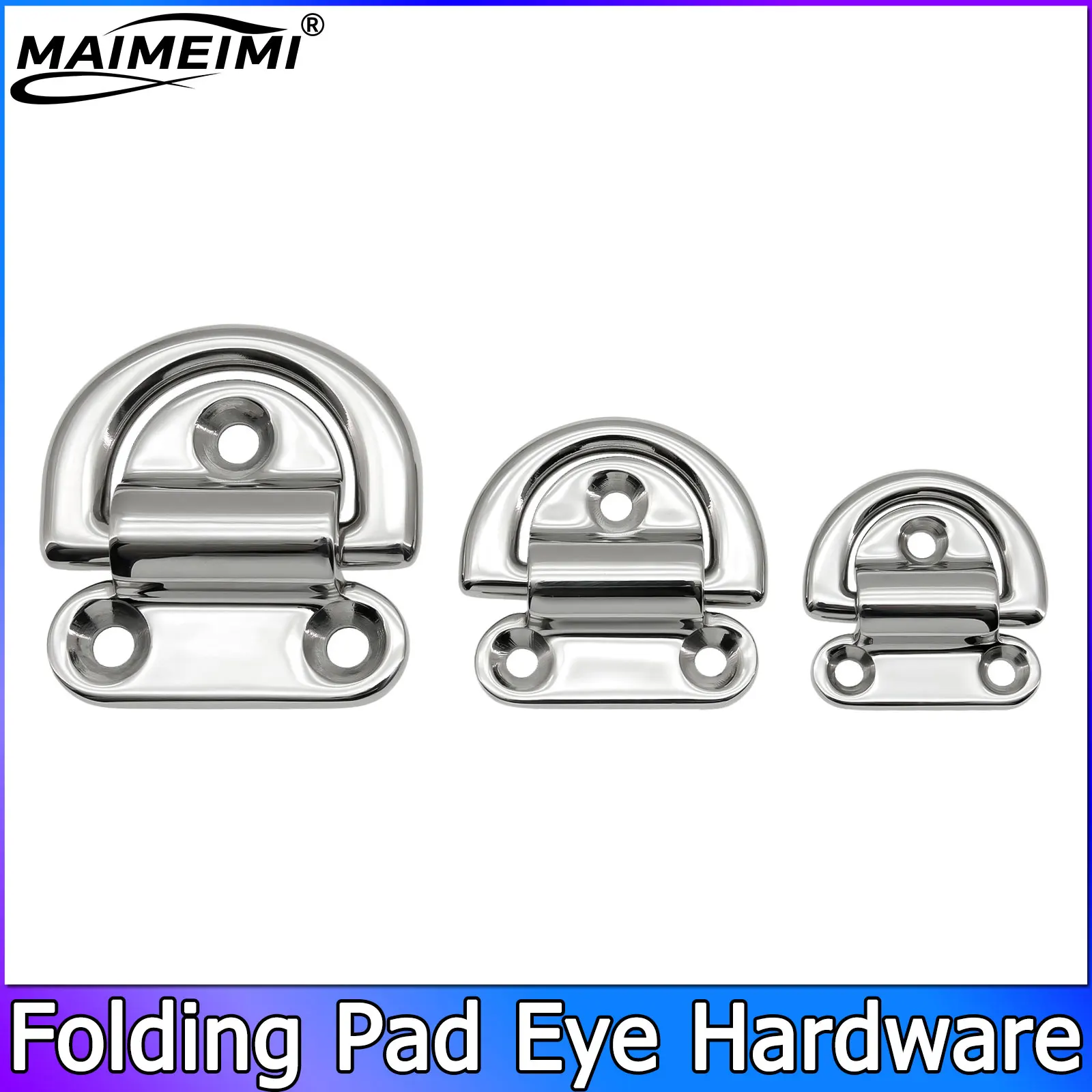 1-4pcs Folding Pad Eye Marine Hardware Folding Pad Eye Deck Lashing Ring (D Ring with Plate) For Yacht RV Trailer Truck Marine