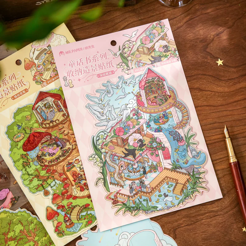 4 fogli/borsa adesivi diorama in miniatura a tema fiaba magica per album fai da te decorazione della cassa del telefono adesivo ricompensa per studenti