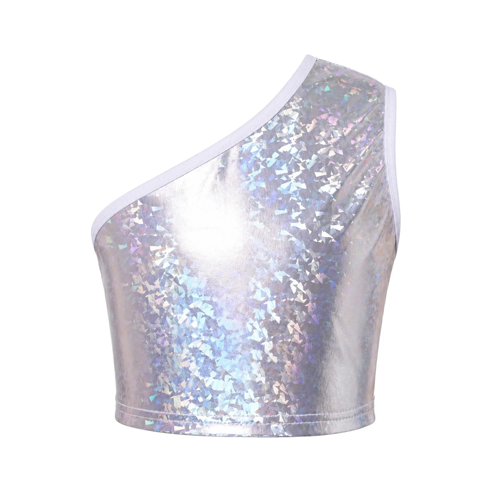 Kinder Jungen Ärmelloses Glänzendes Crop-Top Mädchen Hip-Hop Jazz-Tanz-Oberteil Einschultriges Metallic-Crop-Top Jazz-Tanz-Auftrittskostüm – Detail 32