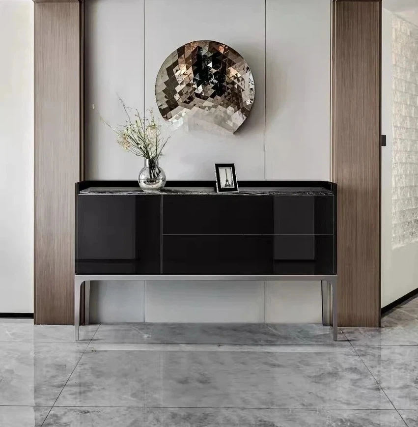 A  Italian modern high-end dining side cabinet high-end art entrance luxury stone countertop side cabinet