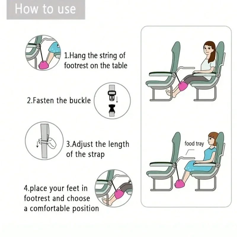 أراجيح قدم قابلة للتعديل للسفر، السيارة، مسند الطائرة، تعليق المكتب، وسادات قدم بسيطة لدعم الساق، أراجيح القدم