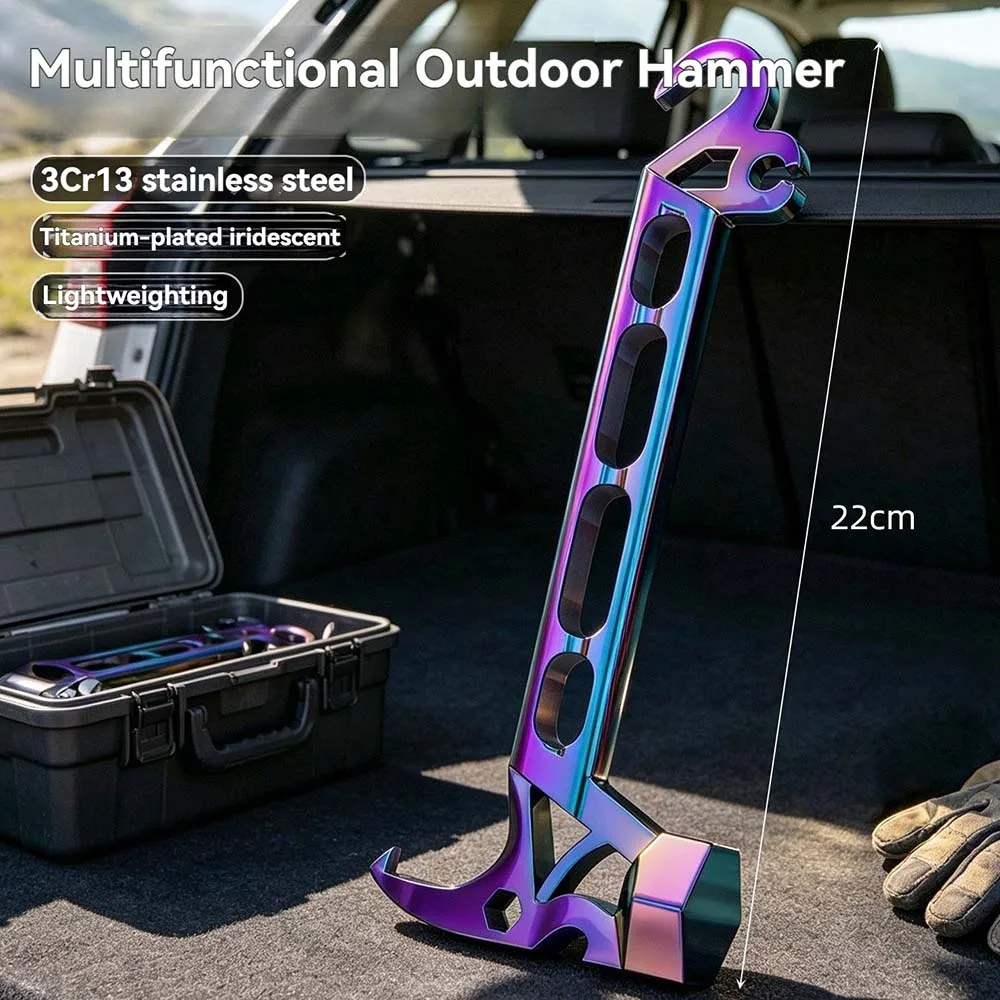 Stainless Steel Multifunctional Hammer Outdoor Portable EDC Tool for Car Emergency Window Breaking Household Nail Use