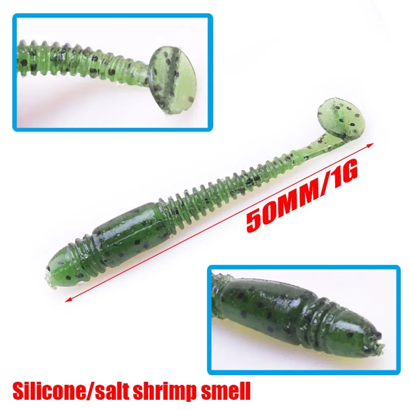 16 Pcs T Tail Wobbles Fishing Soft Lure 5cm 1g Artificial Silicone Shrimp Flavor Additive Soft Bait for Carp Bass Fishing Tackle