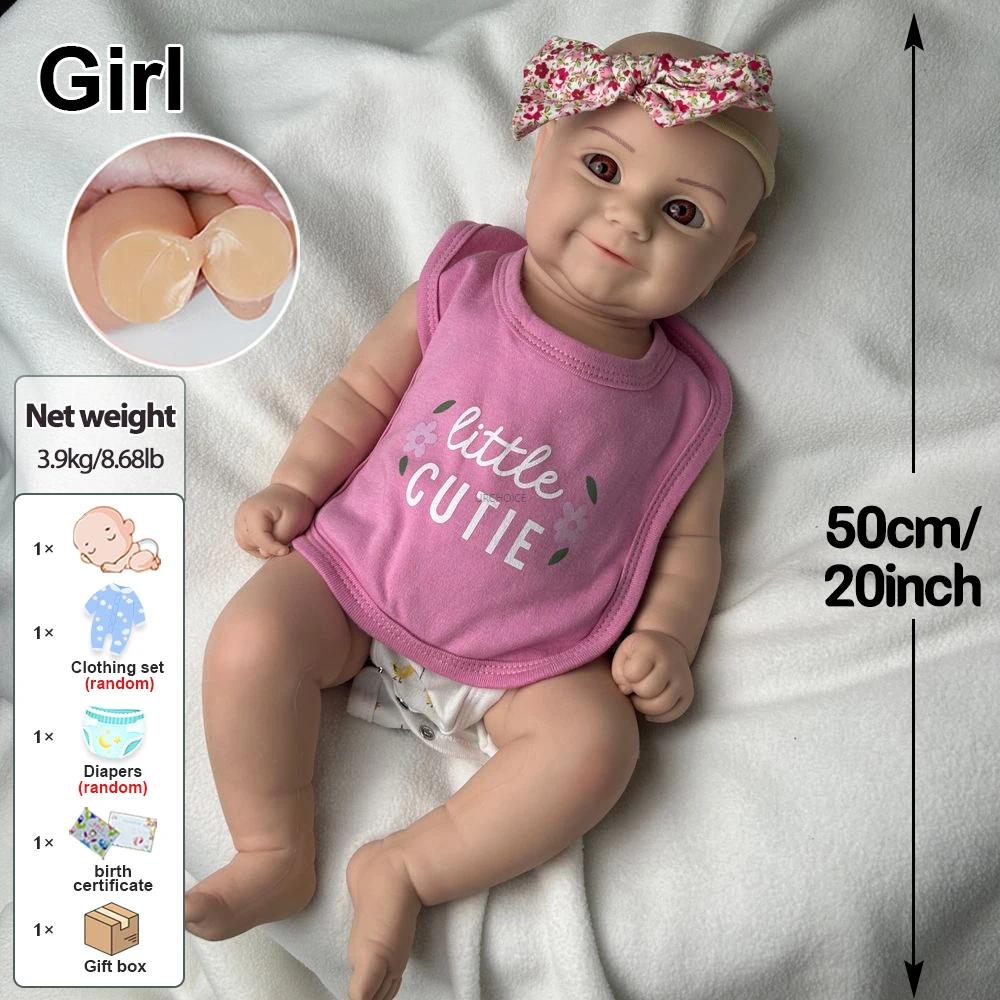 Chubby 20Inch Realistic Full Soild Silicone Reborn Baby Girl Lifelike Details 3D Skin Waterproof Doll For Artist Collector Toy
