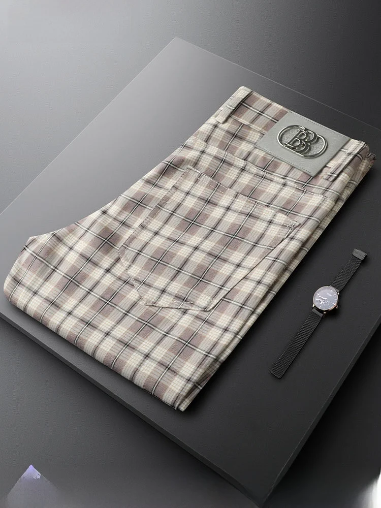 

ay Plaid Casual Pants for Men Busin Sle Straight Leg Spring Autumn Faion Cheered Men's Commuter Casual Pants