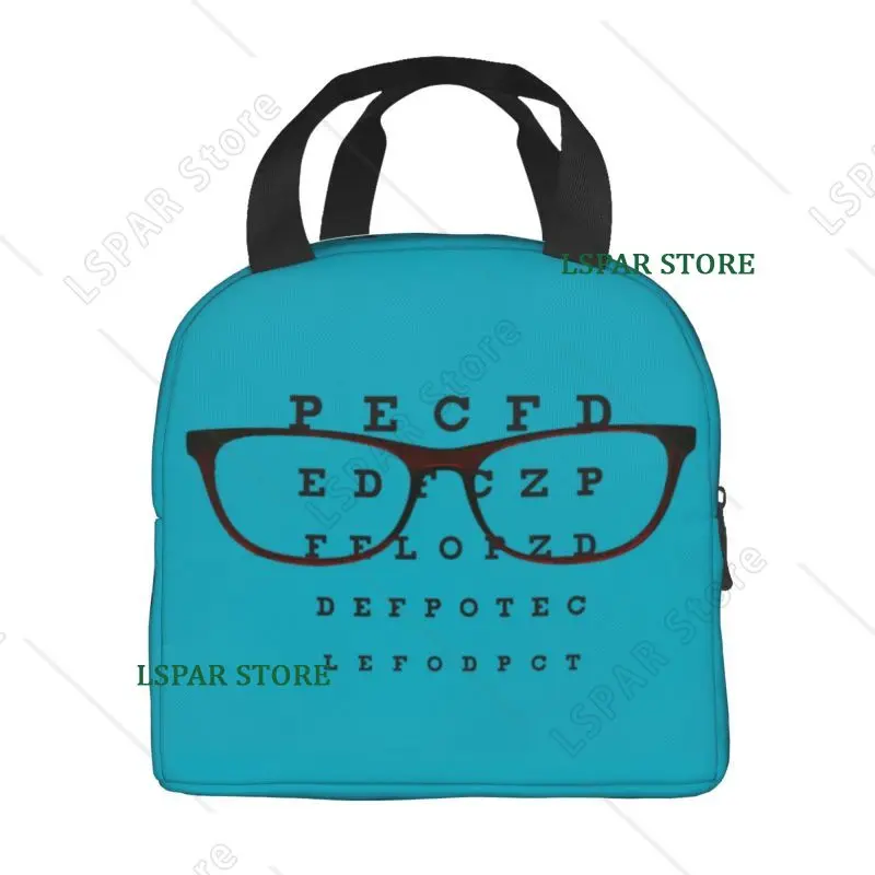 Custom Funny Glasses With Eye Test Chart Lunch Bag Women Optician Optometrist Warm Cooler Insulated Lunch Boxes for Adult Office