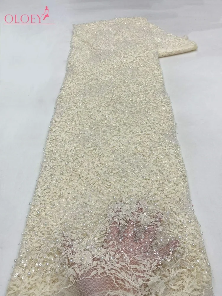 

OLOEY High-Quality Beaded French Mesh Lace with Sequins African Nigerian 2026 Embroidery for Wedding Dresses