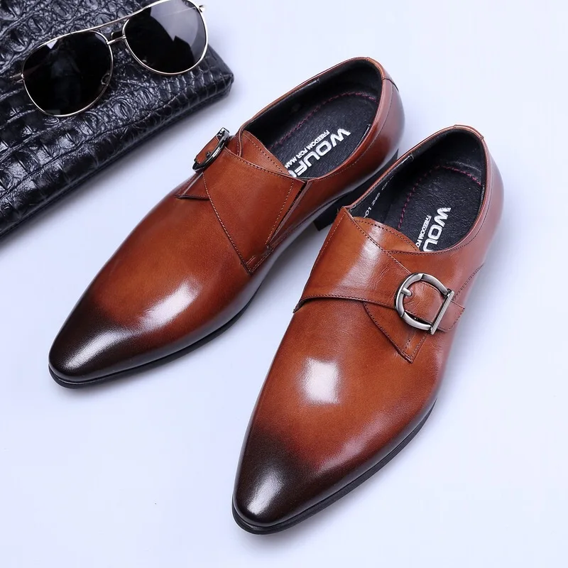 Men\'s Pointed Toe Business Leather Shoes Comfortable Wear Shoes Metal Buckle Men\'s Shoes Dress Shoes Men Wedding Shoes Sz 39-48