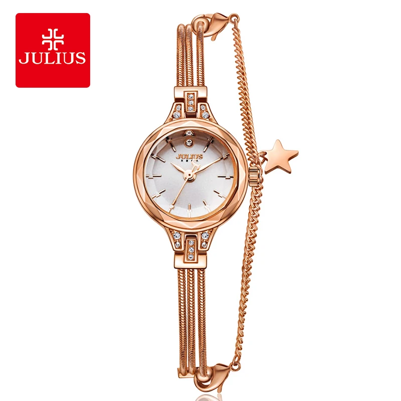 جديد يوليوس JA-918 ماركة ساعات نسائية الذهب سوار نحاسي أصلي ساعة ساعة Montre فام reloj mujer relogio feminino