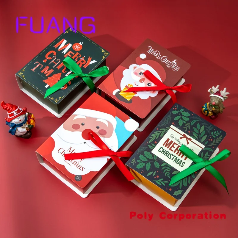 Custom  In stock Christmas Cookies Folding Paper Boxes Gift Chocolate Cake Candy Book Shape Packaging Withpacking box for small 