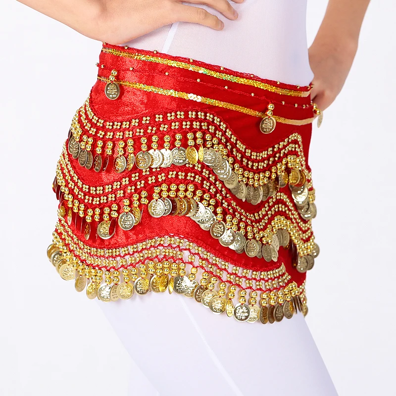 Traje de danza del vientre personalizado para mujer, cadena de cintura, danza india, bufanda de terciopelo a la cadera, sello de cintura, práctica de cintura, bufanda, alas