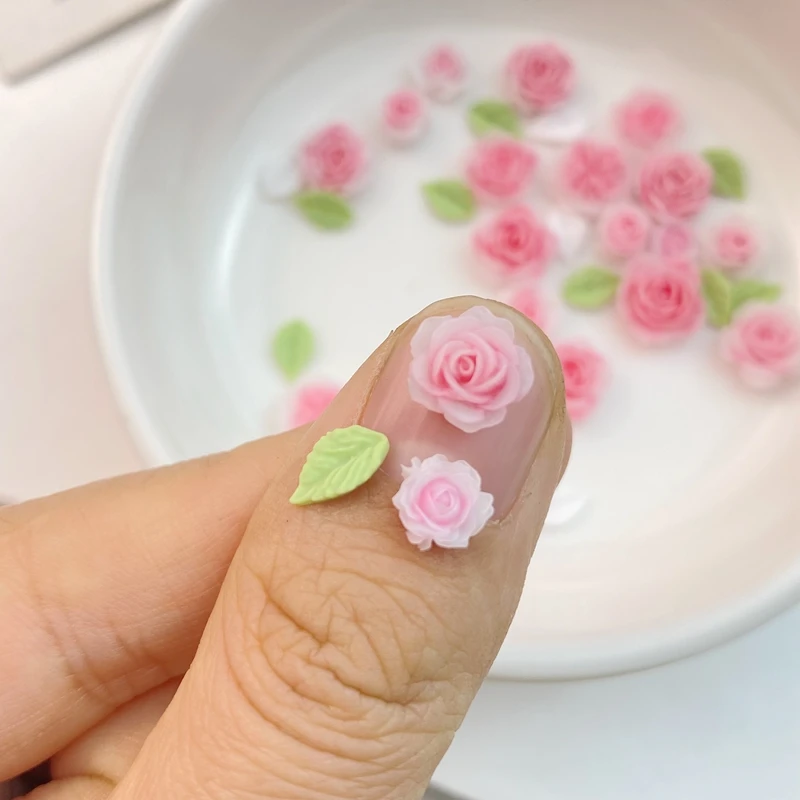 50Pcs Mixed Nail Art Resin Cartoon Pink Flowers Series Charms Rhinestones DIY Craft For Nail 3D Decorations Jewelry