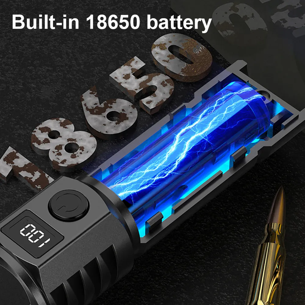 Powerful Super Bright LED Flashlight With Power Display Type-C Rechargeable Light Telescopic Zoom Torch Lamp For Camping Fishing