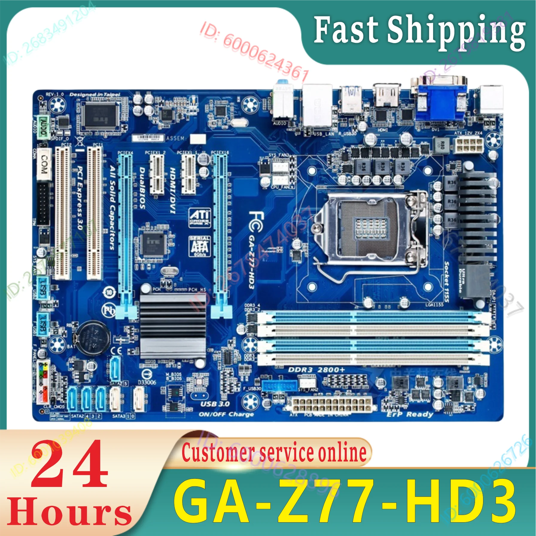 

100% tested Original GA-Z77-HD3 32GB PCI-E3.0 HDMI LGA 1155 DDR3 ATX Z77 desktop board