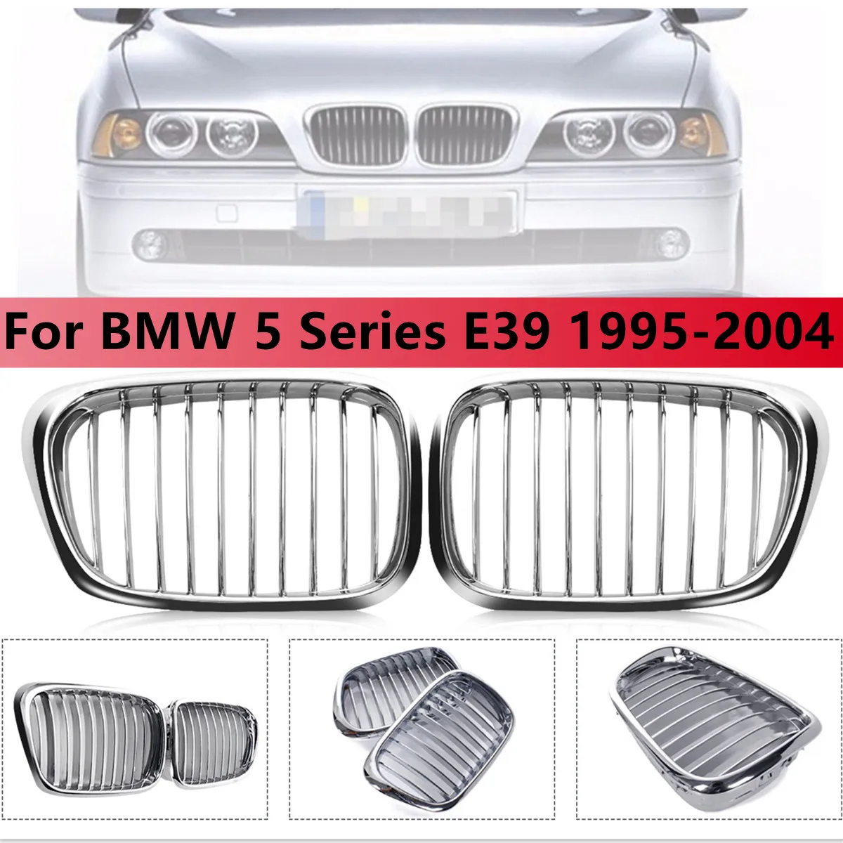 

All Chrome Car Front Kidney Grille Chrome Grill For BMW 5-Series E39 525i 528i Sedan 1997-2003 Front Hood Grill Kidney Grilles