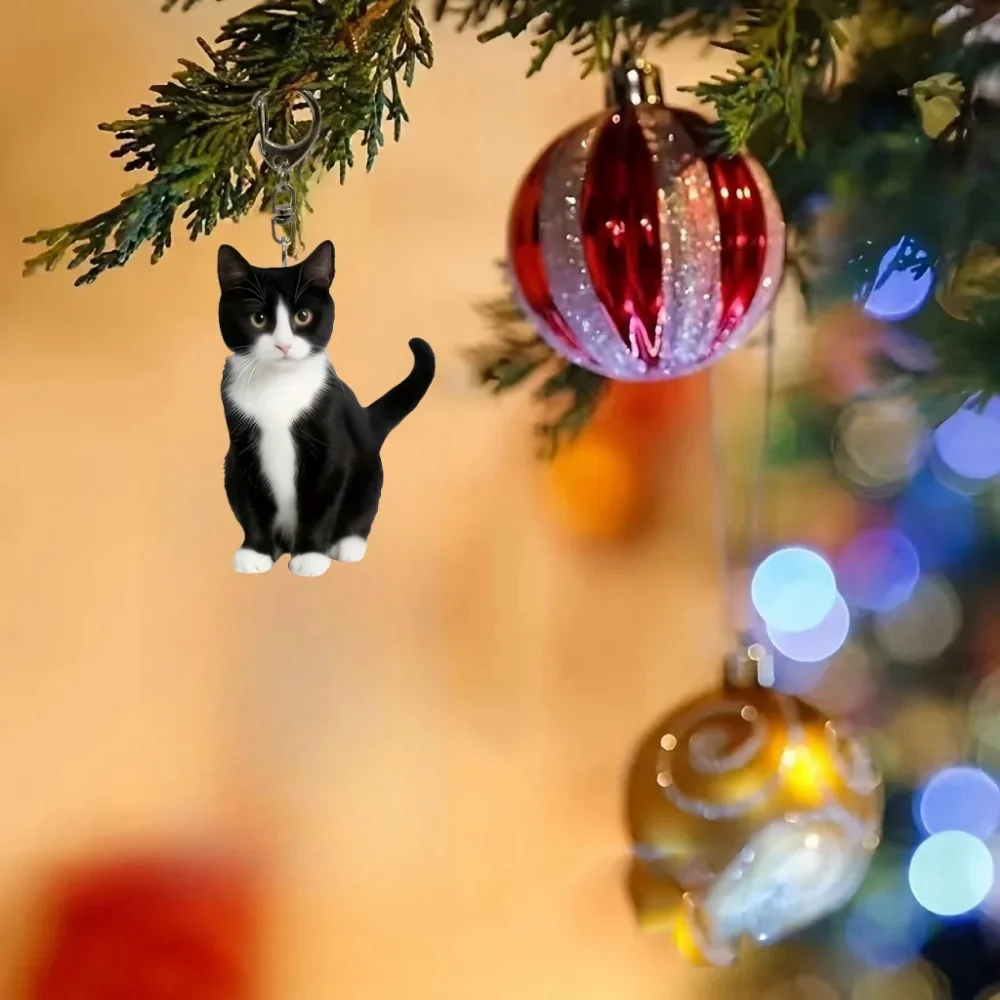 2D Trendy Tuxedo Cat Keychain Acrylic Charming Kitten Pendant Versatile Decor for Car Backpacks Home Festive Party Gift For Her