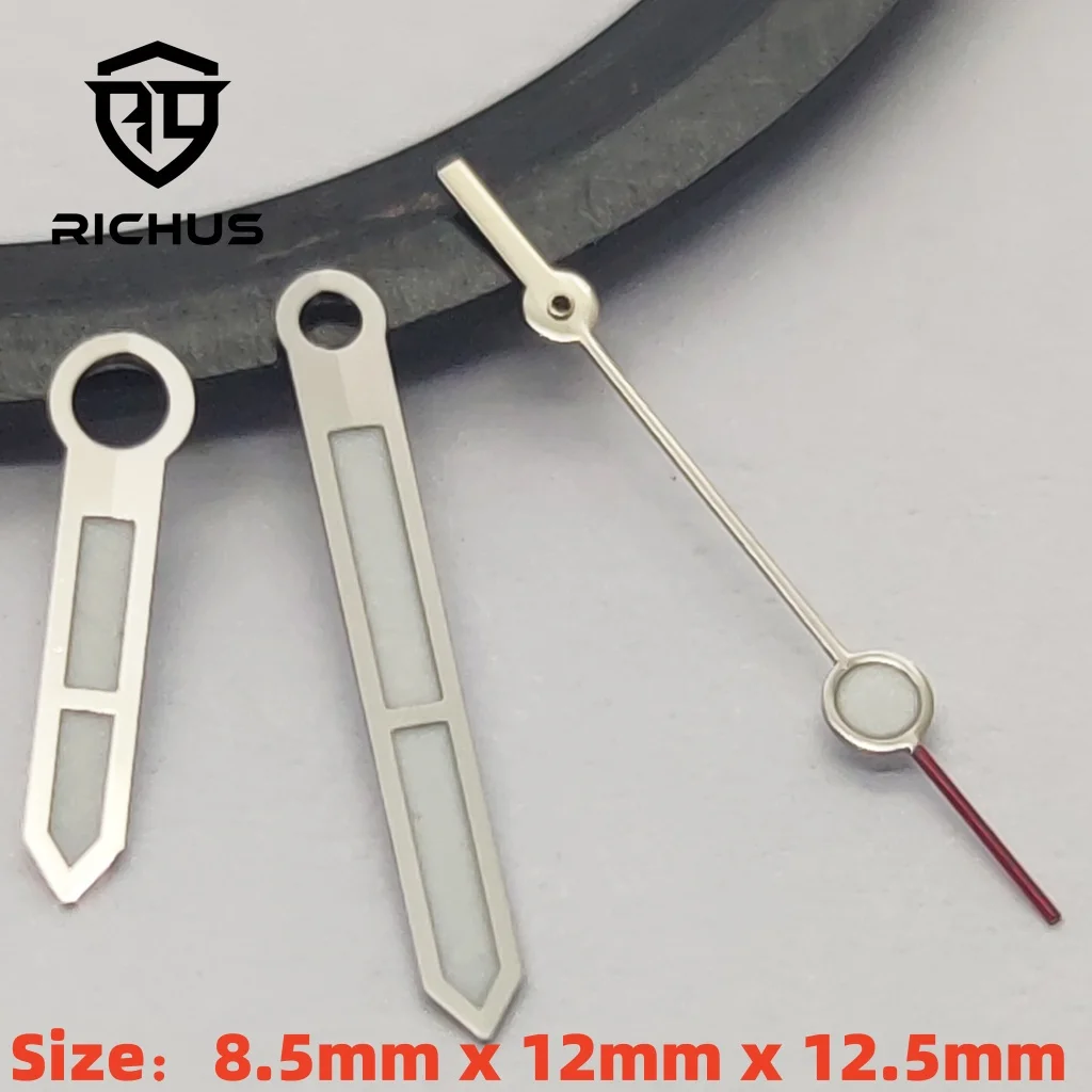 

Серебряные стрелки часов RICHUS, зеленые светящиеся, подходят для NH34 NH35 NH36 ETA2824 2836, механизм Miyota8215-DG