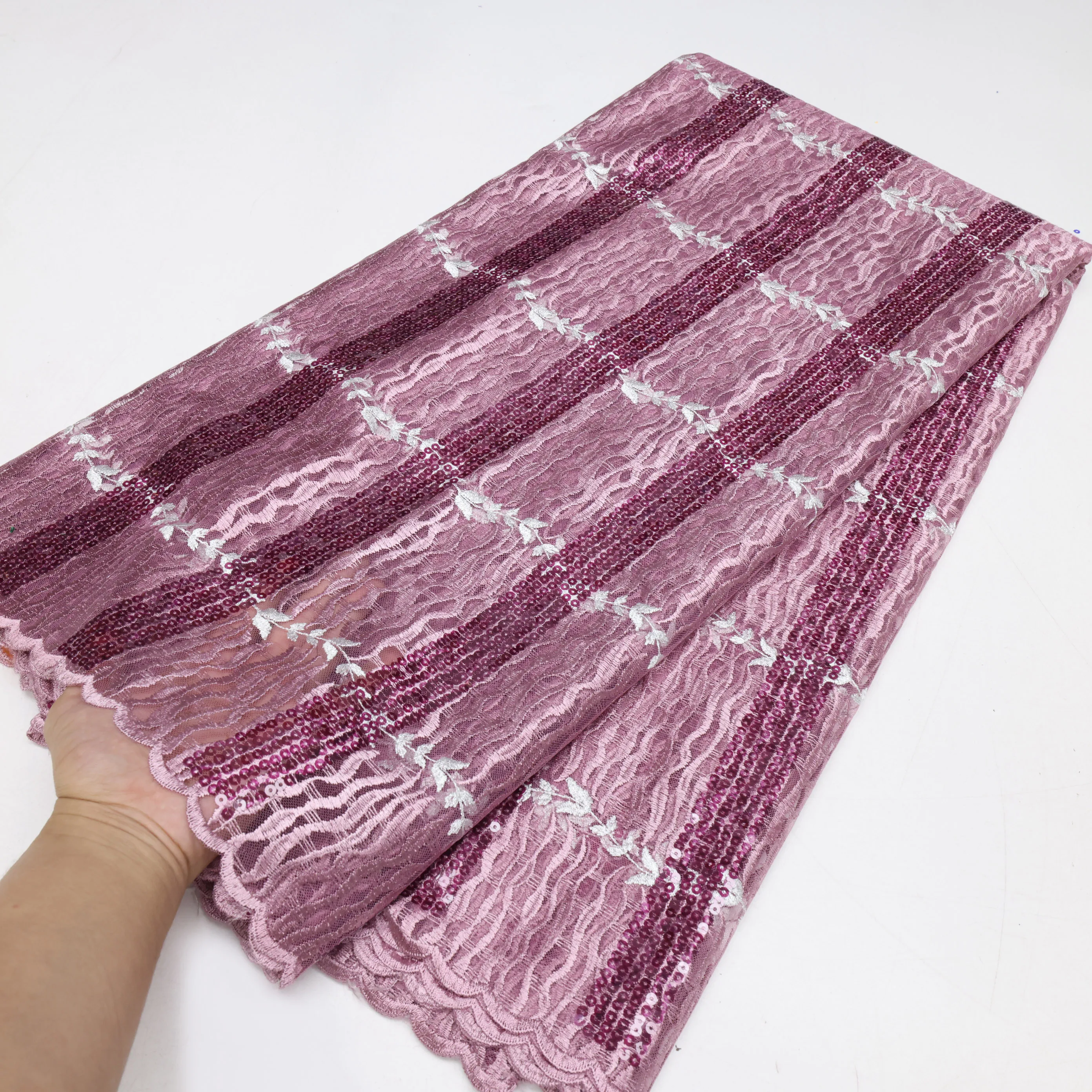 African Sequins Flocking Lace Fabric