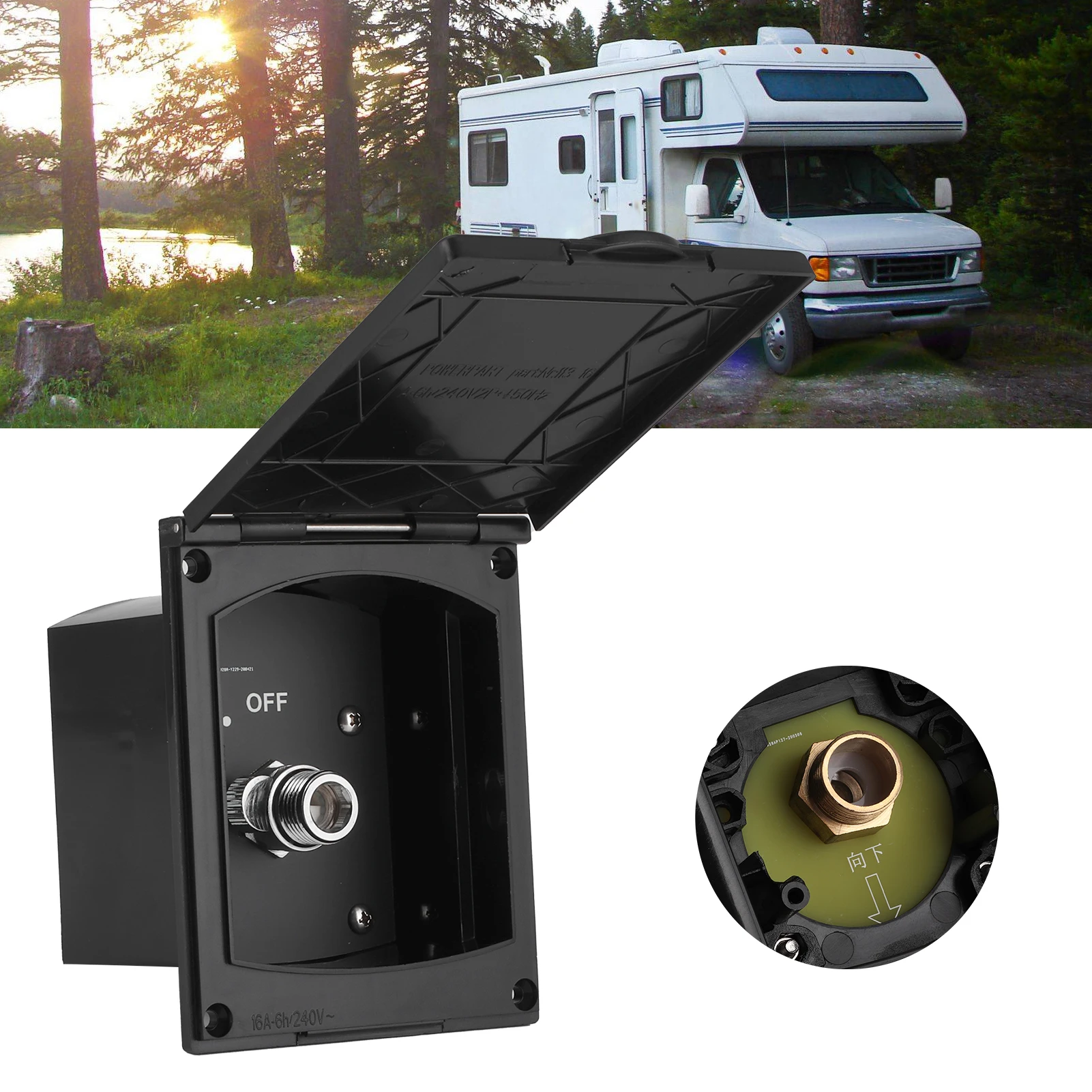 1/2in Exterior Shower Box Inlet and Outlet Port for RV Boat Motorhome Without Shower Hose/Head