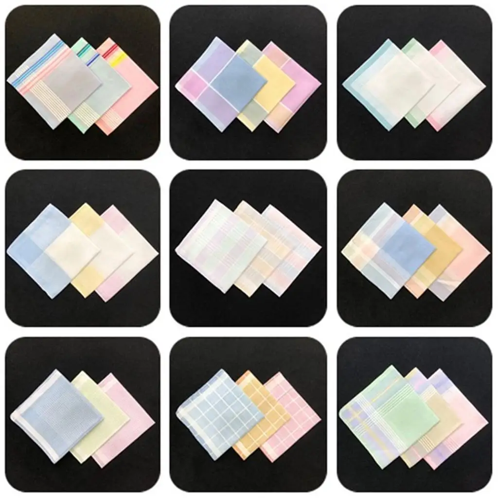 12Pcs Cotton Plaid Unisex Square Hankie Kerchiefs Lot 30x30cm